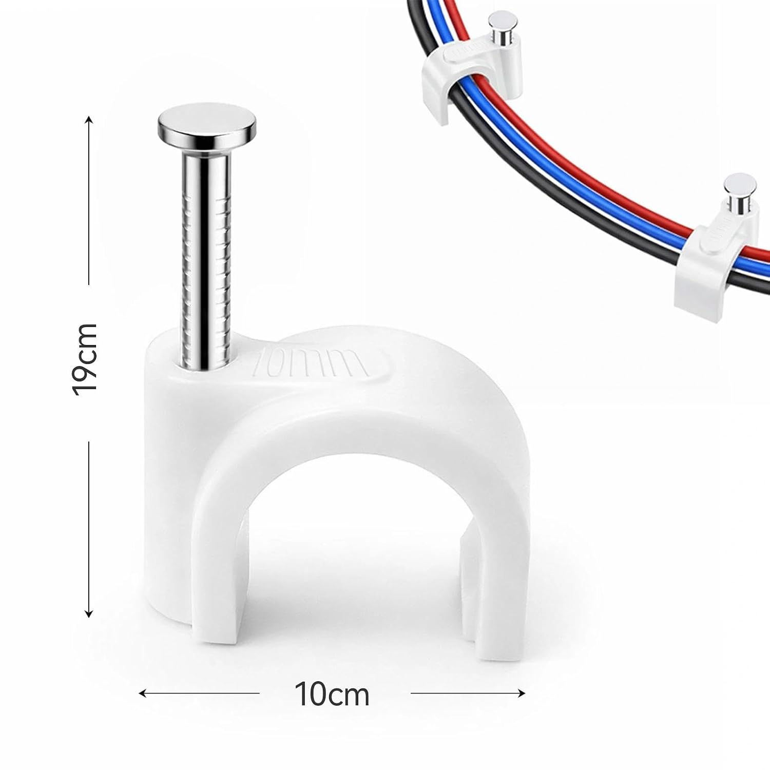 Cable Clips 10MM 60PCS,Wire Clips Strong Nails Durable White Round Electrical Wall Wire Tidy Clips for Ethernet Cable Telephone Line TV USB Cable