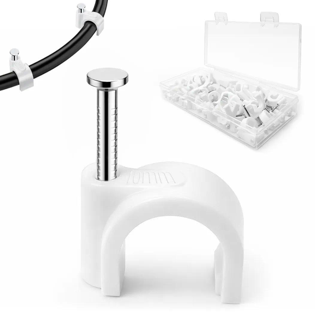 Cable Clips 10MM 60PCS,Wire Clips Strong Nails Durable White Round Electrical Wall Wire Tidy Clips for Ethernet Cable Telephone Line TV USB Cable