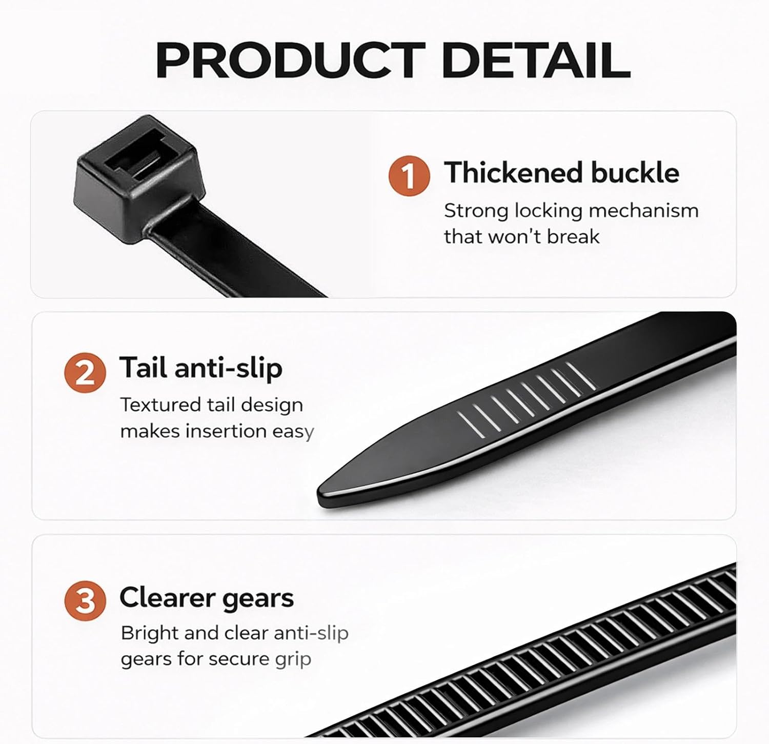Black Cable Ties 120mm x 2.5mm, 100 Pack PA66 Nylon Zip Ties, UV Resistant Small Self Locking Tie Wraps with 8kg Tensile Strength for Cable Management, Home, Office and DIY