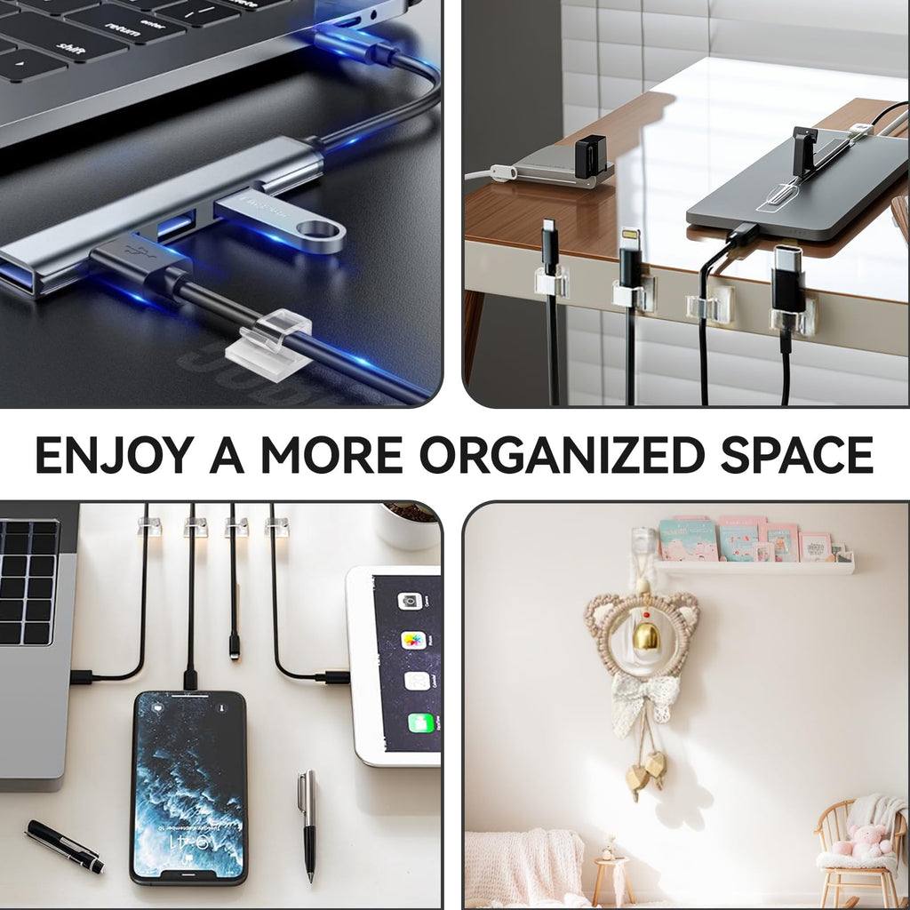 Cable Clips, 50PCS Sticky Cable Tidy Wire Clips, Adhesive Cable Management Holder for Organiser Wall, Desk Office Cables