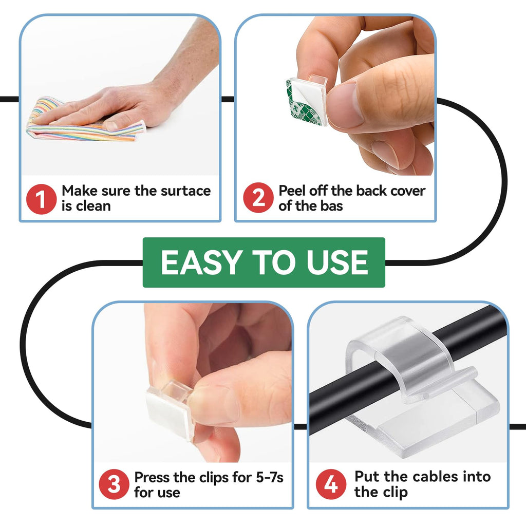 Cable Clips, 50PCS Sticky Cable Tidy Wire Clips, Adhesive Cable Management Holder for Organiser Wall, Desk Office Cables