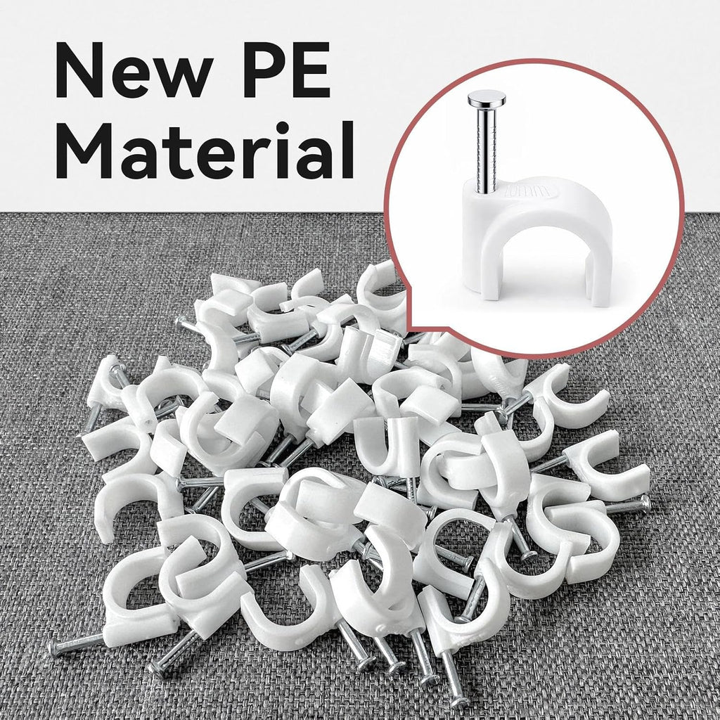 Cable Clips 10MM 60PCS,Wire Clips Strong Nails Durable White Round Electrical Wall Wire Tidy Clips for Ethernet Cable Telephone Line TV USB Cable