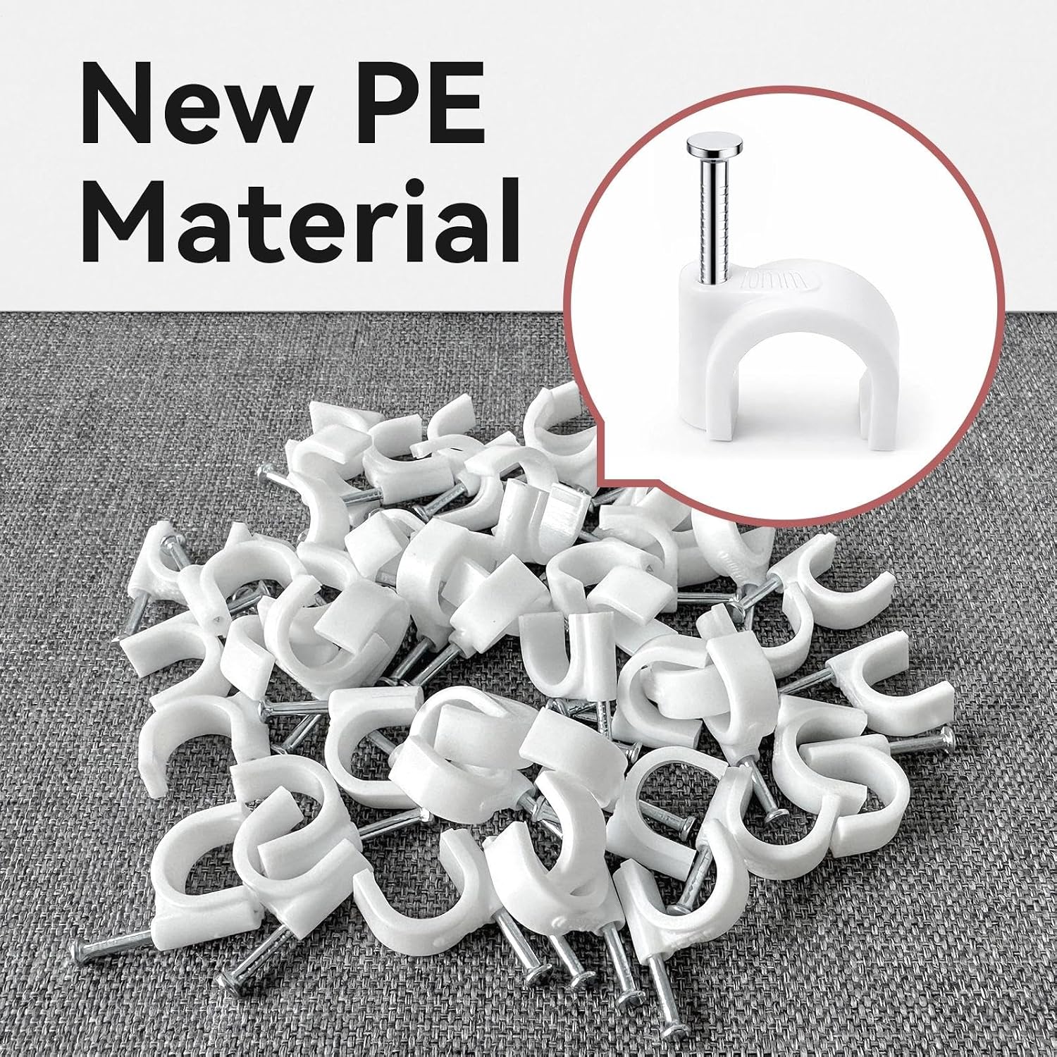 Cable Clips 10MM 60PCS,Wire Clips Strong Nails Durable White Round Electrical Wall Wire Tidy Clips for Ethernet Cable Telephone Line TV USB Cable