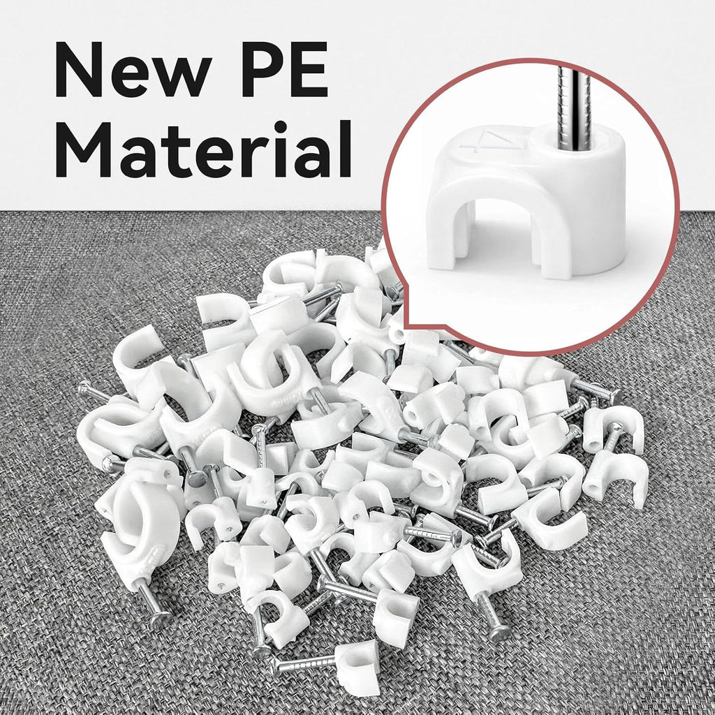 Cable Clips,4 Sizes Wire Clips Strong Nails Durable White Round Electrical Cable Wall Tidy Clips 4mm/6mm/8mm/10mm, 80 PCS for Ethernet Cable Telephone Line TV USB Cable